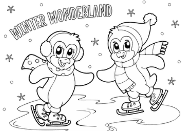 Cute Penguins Winter Coloring Page For