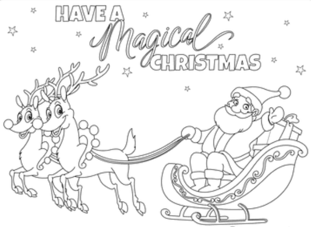 Cute Reindeer And Santa Coloring