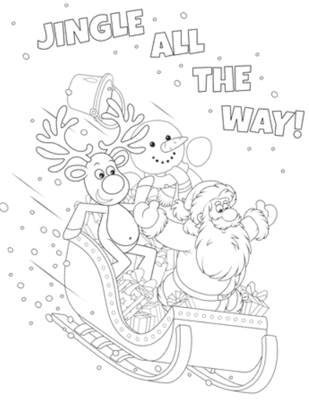 Cute Santa Sleigh Ride Coloring