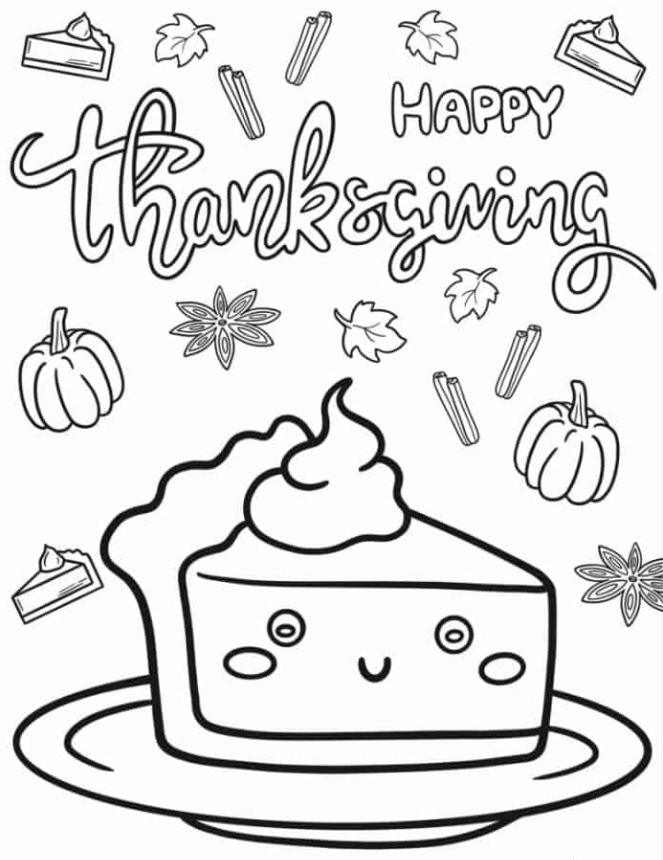 Kawaii Cartoon Pumpkin Pie Slice Coloring Page For