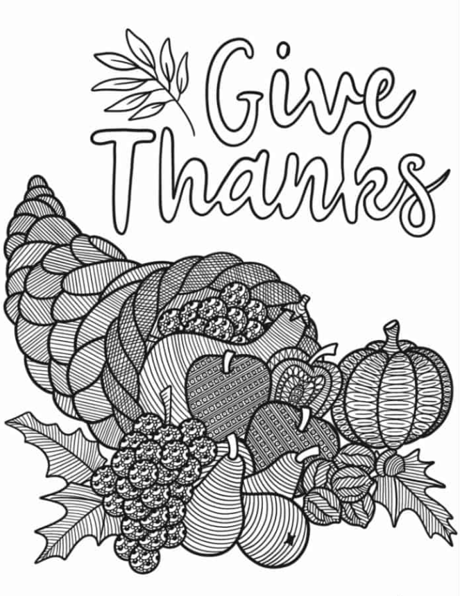 Patterned Thanksgiving Elements Coloring Sheet For