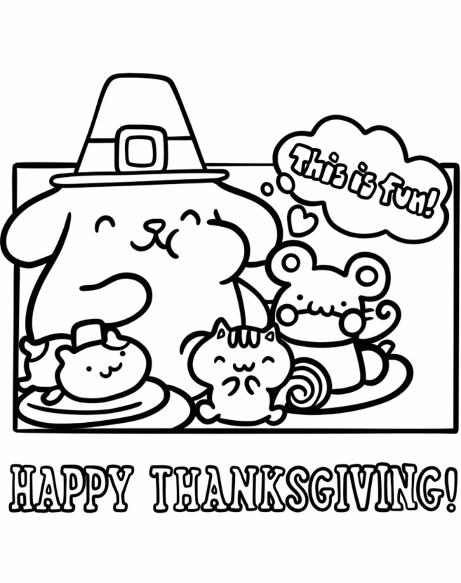 Pompompurin Eating Thanksgiving Dinner With Friends Coloring