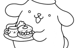 Pompompurin Serving Coffee And Burger Coloring Sheet