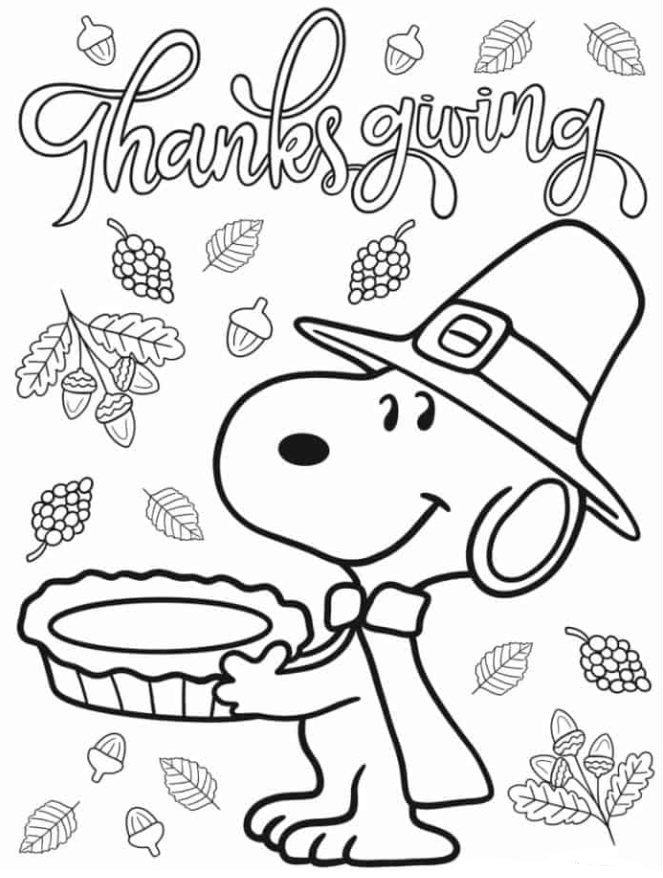 Snoopy Carrying Thanksgiving Pie Coloring