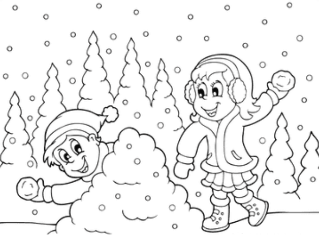 Snowball Fight Winter Coloring