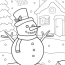 Snowman Outside House On Snowy Day Coloring In