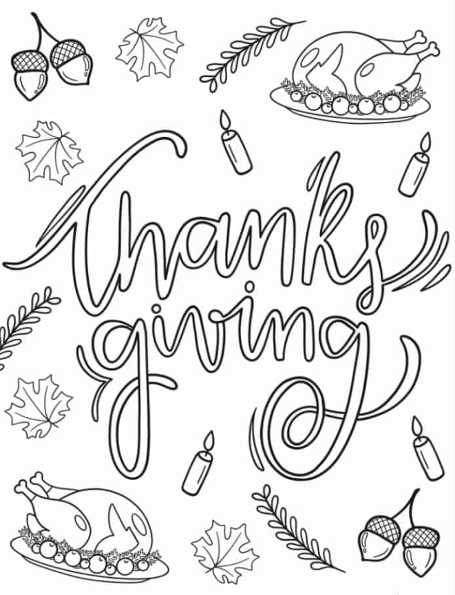 Thanksgiving Lettering With Turkey, Leaves, And