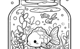 Three Goldfish In A Jar Full Of Plants