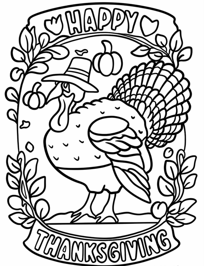 Turkey Wearing A Pilgrim’s Hat Coloring Page