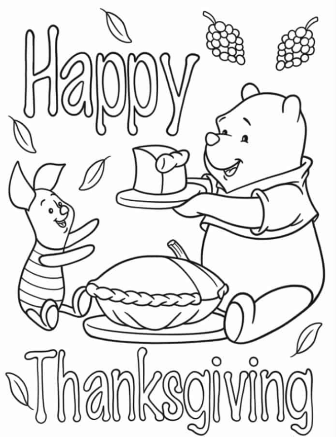 Winnie The Pooh Giving Piglet Slice Of Pumpkin Pie Coloring In