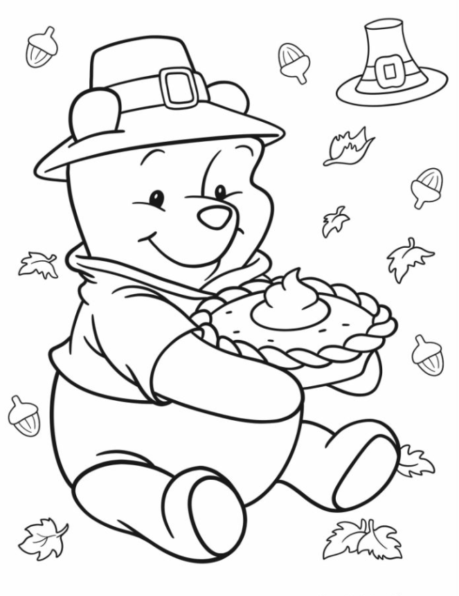 Winnie The Pooh Holding Thanksgiving Pie Coloring In For