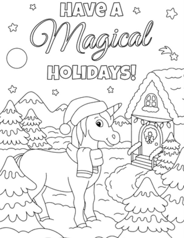 Winter Unicorn Coloring Page For