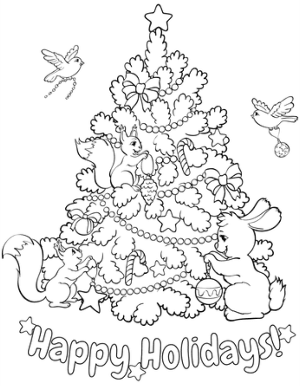 Woodland Christmas Tree Coloring