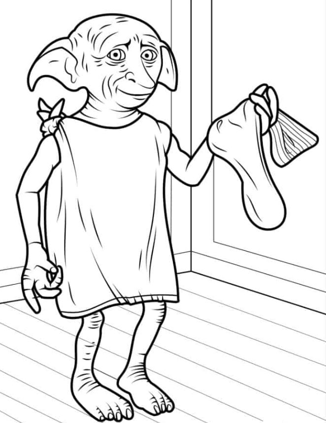 Coloring Page Of Dobby Holding