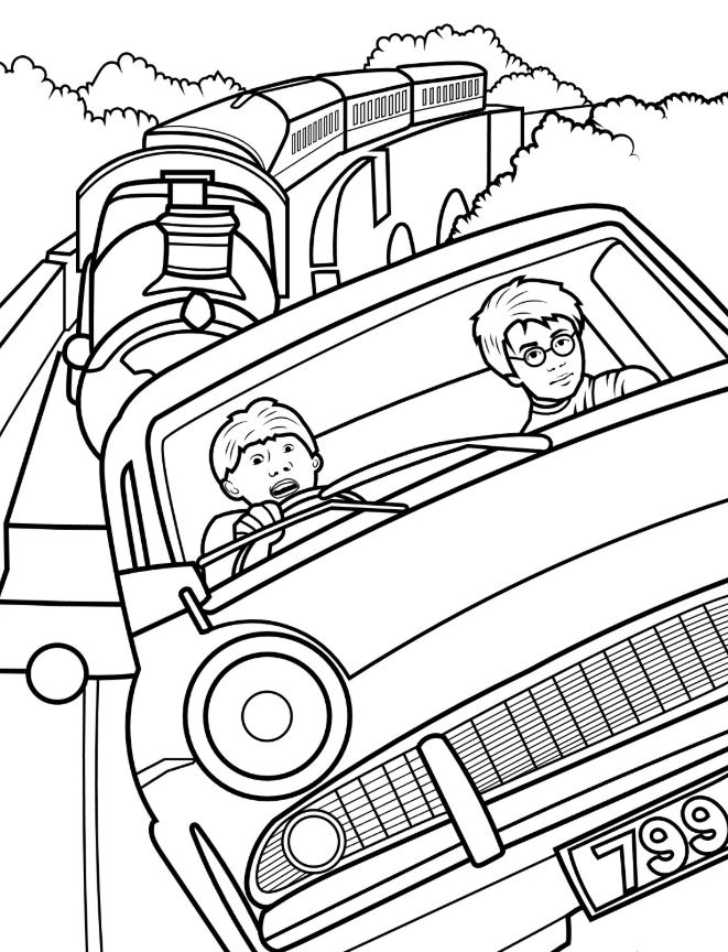 Coloring Page Of Ron And Harry In Flying