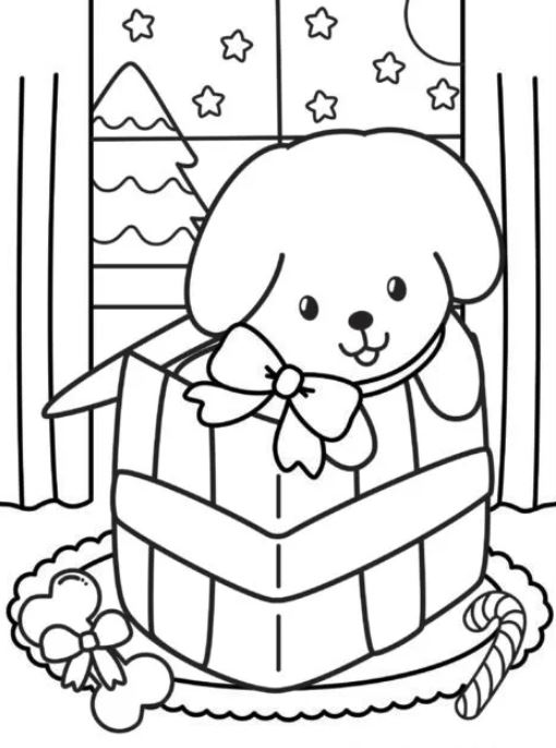 Cute Christmas Puppy Coloring