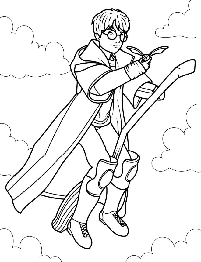 Harry Potter Holding Golden Snitch Coloring Page For