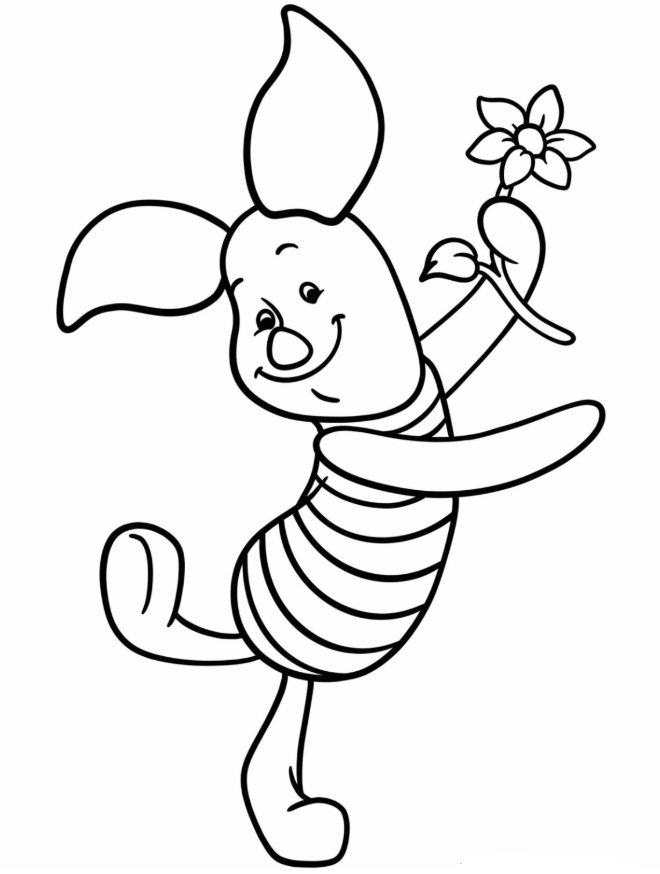 Piglet Dancing While Holding A Flower Coloring Sheet For