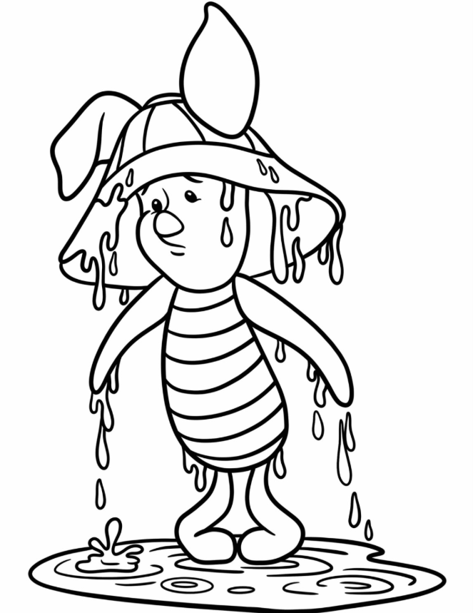 Piglet In A Hat Dripping Wet With