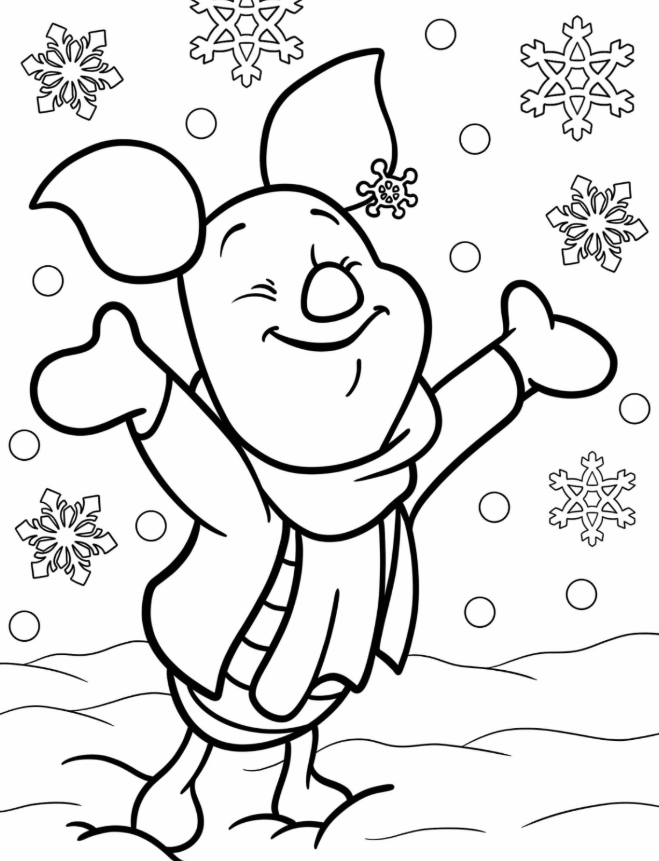 Piglet Playing In The Snow Coloring Sheet For