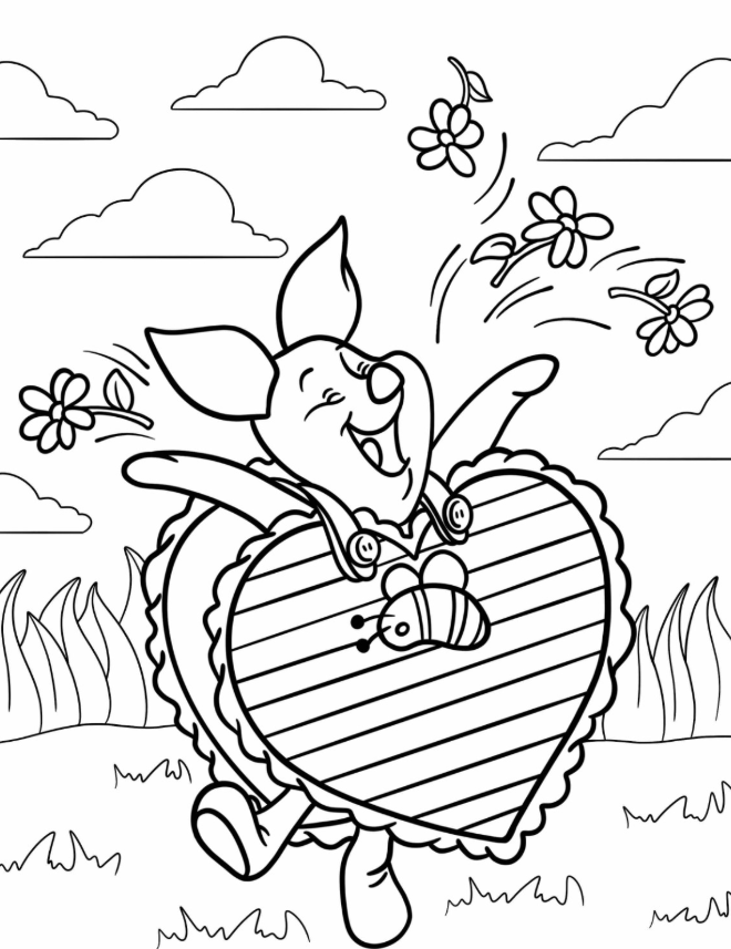 Piglet Wearing A Heart Sign Coloring