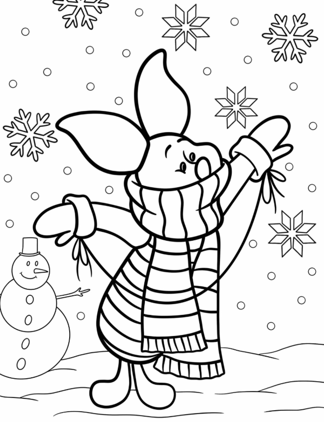 Piglet Wearing A Scarf In Winter Coloring Sheet