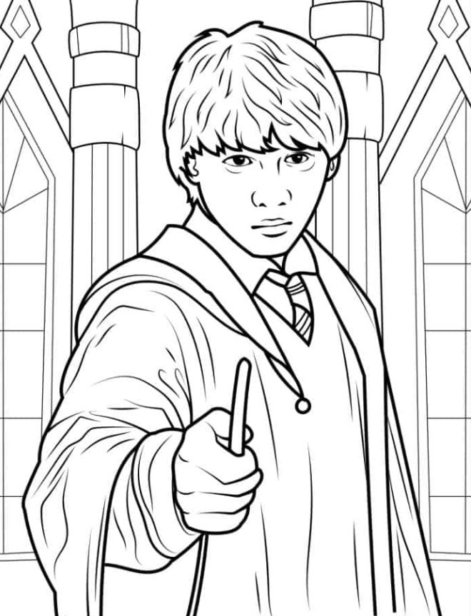 Ron Weasley With Wand Coloring