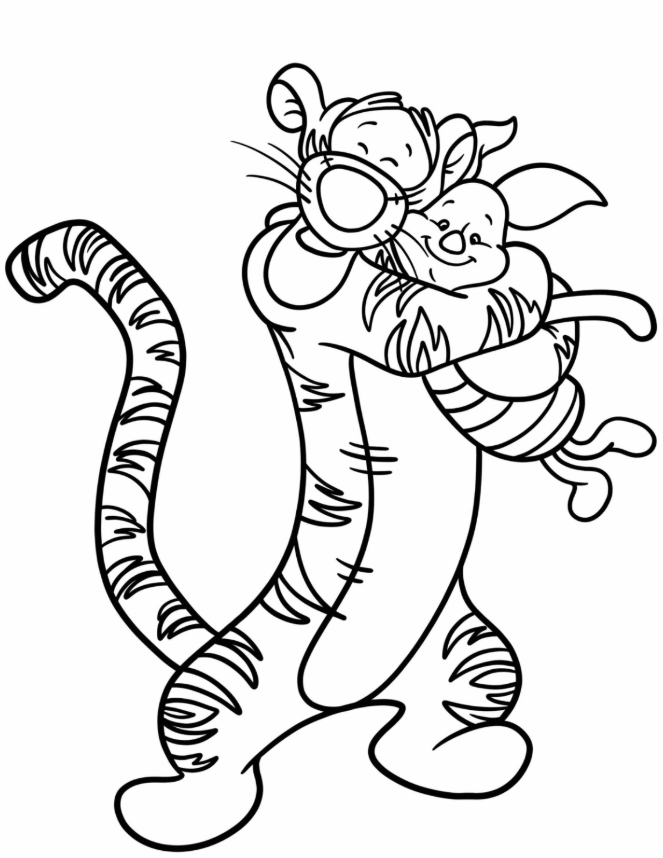 Tiger Hugging Piglet Coloring