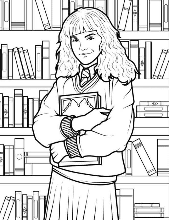 Young Hermione Granger Holding Book Coloring