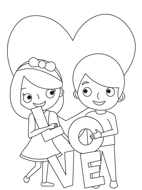 Boy And Girl Valentines Day Coloring