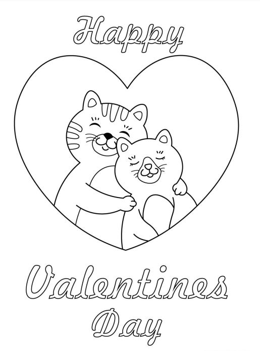 Cat Valentines Day Coloring