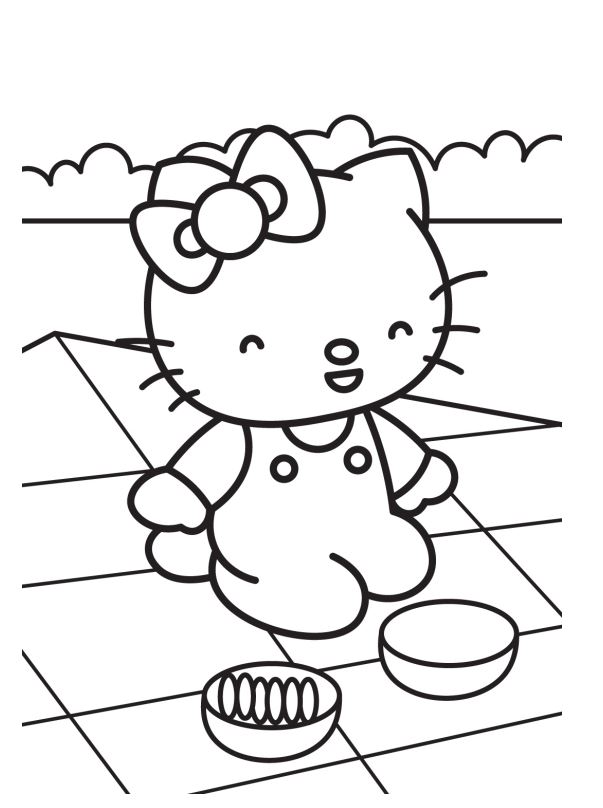 Coloring Page Of Hello Kitty Having A