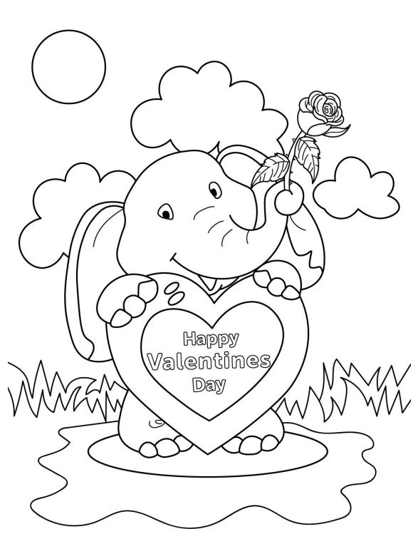 Elephants Valentines Day Coloring