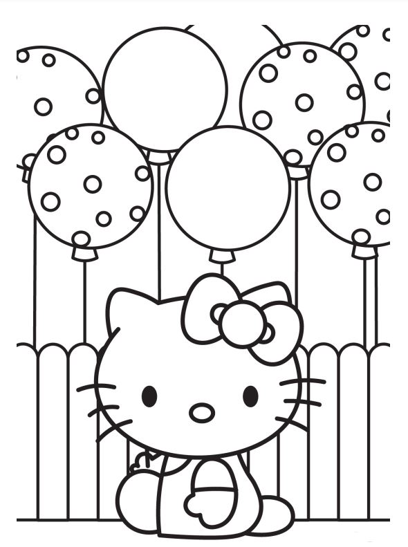 Hello Kitty With Balloons Coloring