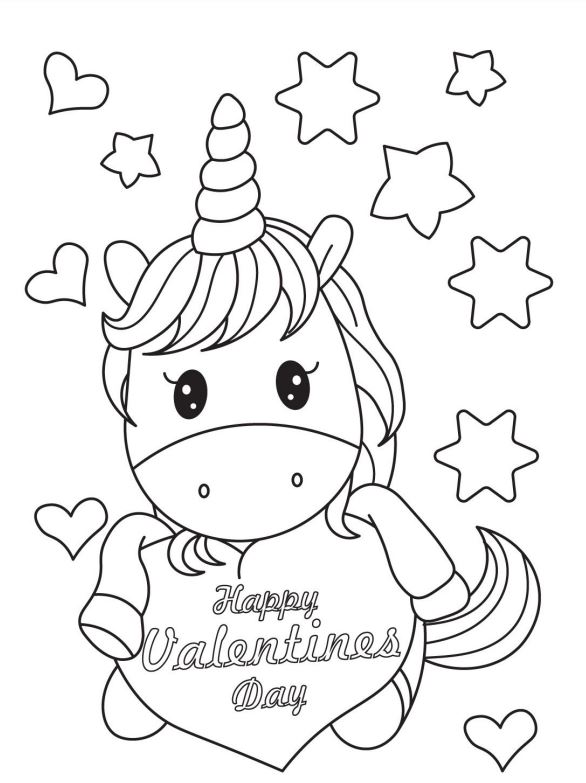 Unicorn Valentines Day Coloring